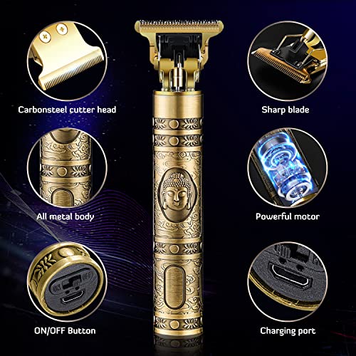 Hair Clippers for Men, Cordless Rechargeable Hair Trimmer Professional Hair Trimmer T Blade Trimmer Zero Gapped Trimmer, Electric Beard Trimmer Shaver Hair Cutting Kit for Men (Gold)