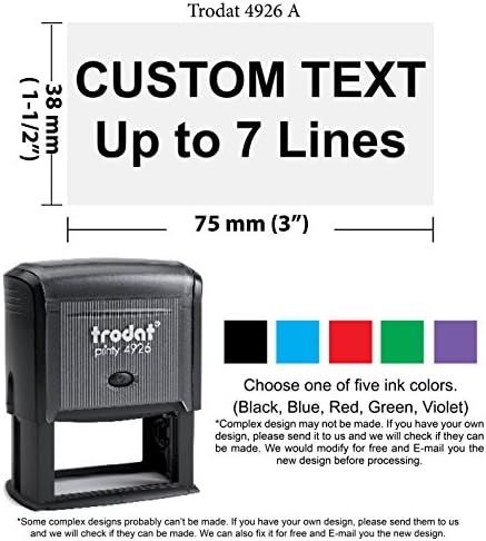 Extra Large JYP 4926 Self Inking Rubber Stamp Customized Text (1-1/2"x3") 7 Lines