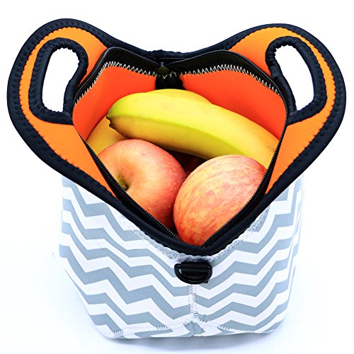 Orchidtent Neoprene Water Resistant Portable Lunch Bag Carry Case Tote with Zipper Strap Box Cooler Container Bags Picnic Outdoor Travel Fashionable Handbag Pouch for Women Men Kids Girls (GREY)