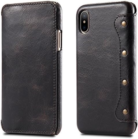 iphone X Case, LippBest [Genuine Leather] [Stand Feature] [Card Slots Vintage Series] Protective Flip Cover [Ultra Slim] Premium iphone X Leather Case for iphone 10 with Wallet