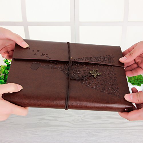 [- XIUJUAN Fotoalbum zum Selbstgestalten Vintage Leder Scrapbook Album Schwarze Seiten Fotobuch Sel