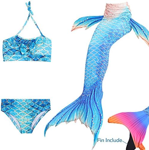 YUNQI Mermaid Tail for Swimming,with Monifin,Princess Bikini Set Swimsuit,Bathingsuit,for Grils