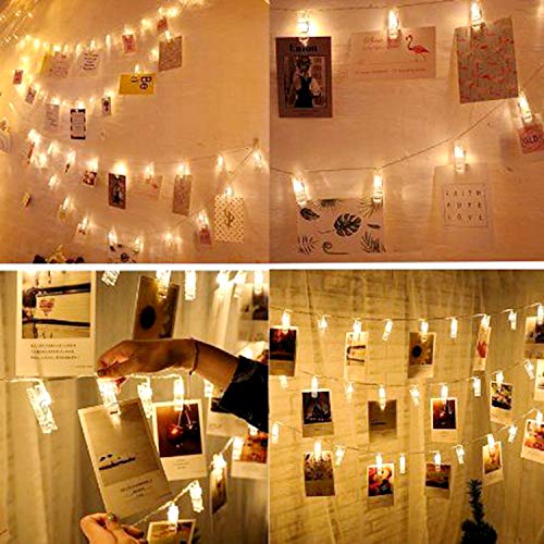 JMT 40 LEDs 20 Photo Clips String Lights,Bedroom Fairy Lights for Christmas Indoor Outdoor Home Garden Decoration to Hang Card, Polaroids & Pictures, 3AAA Battery Operated(13ft Warm White) - Thumbnail 7