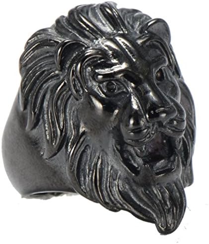 Black Stainless Steel Vintage Big Lion Head Punk Rock Gothic Ring Mens Biker Personalized Cool Retro Band Size 10