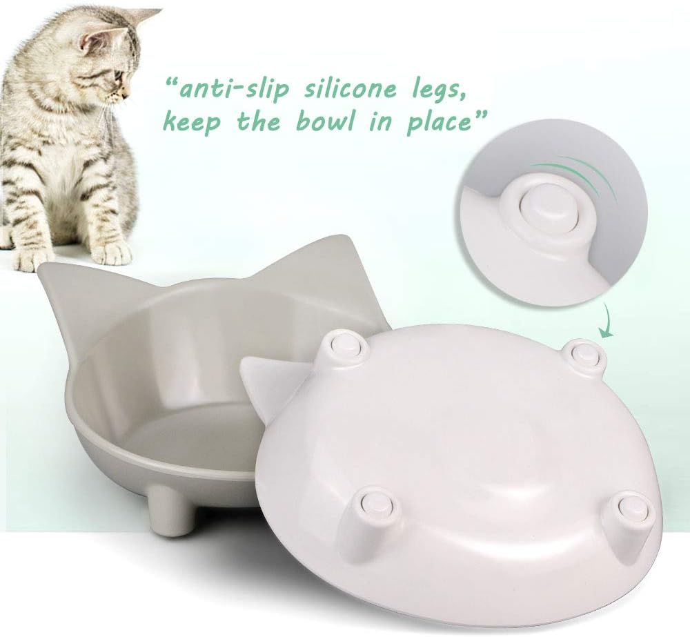 Comsmart 2 Pack Cat Bowls, Multi-purpose Pet Feeding Bowl, Anti-slip Cat Shaped Food and Water Feeder for Cats (White/Grey) - Image 5