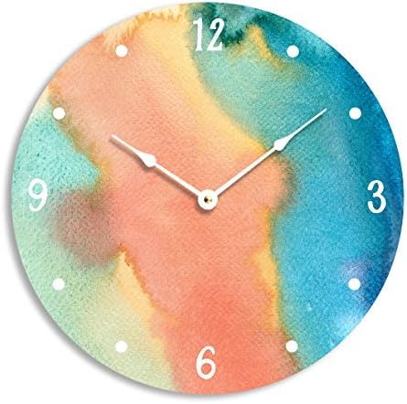 Contemporary abstract watercolor design 10 inch wall clock. Full of lovely blue, yellow, turquoise and orange colors.