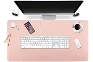 Desk Pad Protector Office Desk Mat, BUBM Waterproof PU Leather Desk Writing Mat Laptop Large Mouse Pad Desk Blotters Desk Decor for Office Home, 35.4" x 17" Pink