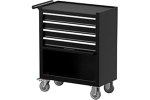 Tooremine 4 Drawer Rolling Tool Chest, Metal Tool Cart on Wheels, Key Locking & Drawer Storage Interlocking System, Tool Box Cabinet for Garage,Warehouse(Black)