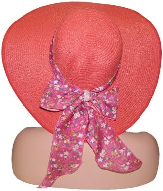 Women Folding Summer Sun Hat Straw Beach Wide Large Brim Cap (Pink)