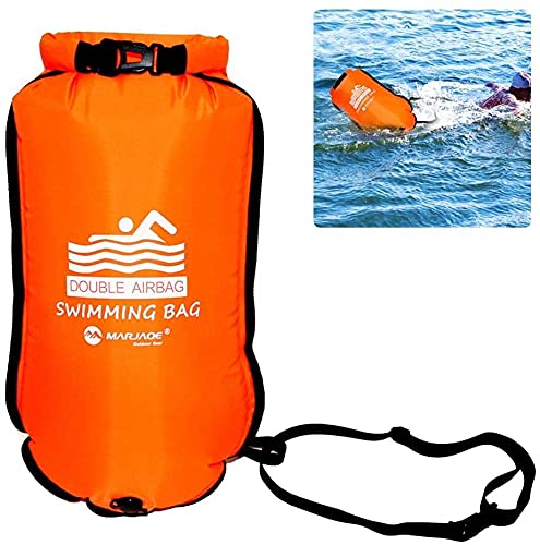 Ruiuzioong Swim Buoy, Highly Visible Swim Bubble Safety Buoy Tow Float for Open Water Swimmers, Triathletes, Kayakers, Snorkelers, Safe Swim Training (Orange)