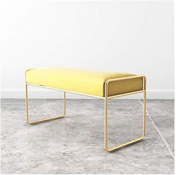 Amazon Com Ycsd Nordic Wrought Iron Vanity Stool Square Footstool Foyer Shoe Bench Bedroom Bed End Stool 45cm High Color Yellow Size 90cm Furniture Decor
