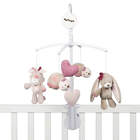 Nattou Mobile mit Musik für Babybett, Mädchen, rosa - Nina, Jade und Lili