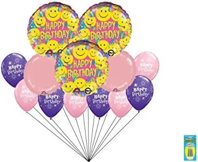 Emoji Smiley Cute Deluxe 13 CT Party Balloon Bouquet &amp; Candles