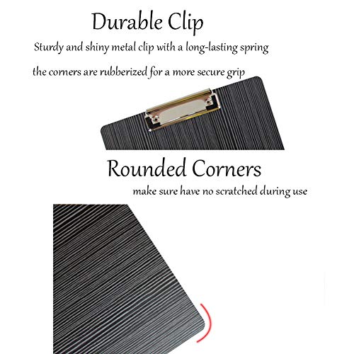 Oak-Pine A4 Letter Size Clipboards - Premium Wood Grain File Clipboard Portable Low Profile Clip, Rounded Corners and Hanging Hole Design for Business Office, School, Set of 4 (Black)