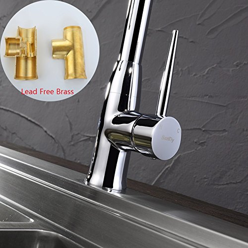 Lead Free Pull Down Kitchen Faucet Best Commercial Solid Brass Kitchen Sink Faucet With Pull Out Sprayer High Arc Single Handle Bar Faucet Chrome SonTiy - Thumbnail 4
