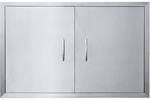 JIE JIN 35" W X 24" H Outdoor Kitchen Doors Double Doors Thickened 304 Brushed Stainless Steel BBQ Access Door BBQ Island Doors Outdoor Kitchen Accessories Door for Outdoor Kitchen BBQ Island