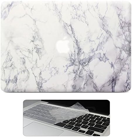 iCoverLap Soft-Touch Rubberized Plastic Hard Shell Snap On Cover Sleeve Case with Keyboard Cover Skin for Apple MacBook Air 13 13.3 inch A1369 A1466 - White Marble