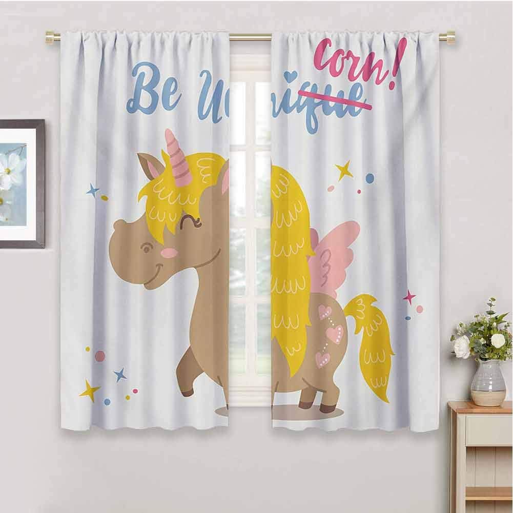 UnicorncurtainsFunny Feminine Inspirational Fantasy Horse with a Horn Drawn in Cartoon Artworkwindow curtainsMulticolor55 x 63 inch
