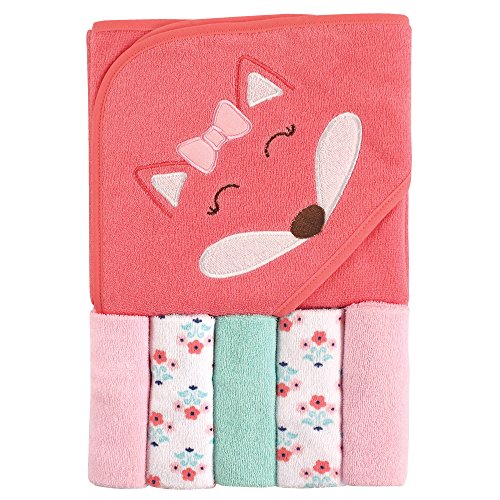 Luvable Friends Hooded Towel and 5 Washcloths, Girl Fox