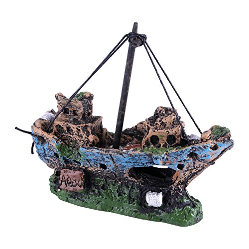 Aquarium Decorations Artificial Resin Water Aquarium Ornament Boat Aquarium Fish Tank Landscaping Pirate Ship Theme