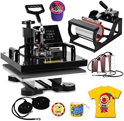 DeEtt 15"x15" 8IN1 Combo T-Shirt Heat Press 360 Degree Rotation Swing Away Heat Press Machine Sublimation Transfer Baseball Mug Hat Pressing (15"x15" 8IN1)