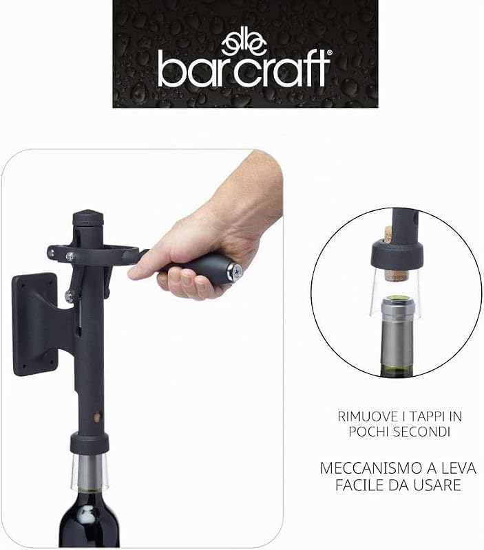 BarCraft Deluxe Cavatappi da Parete in Metallo, 31,5 x 6,5 x 26 cm - Nero, Da Parete
