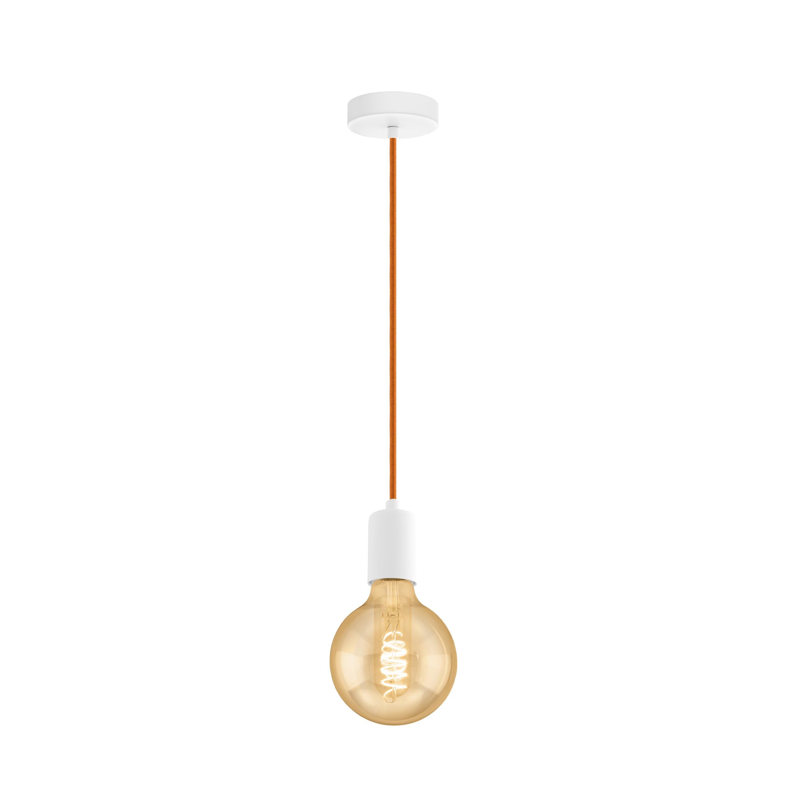 Eglo Pendant Light Yorth, 1-Light Cord Pendant Hanging Lamp Vintage Industrial, Steel Pendant Lamp in White, Cable in Orange, Dining Table Lamp, Hanging Living Room Lamp with E27 Socket
