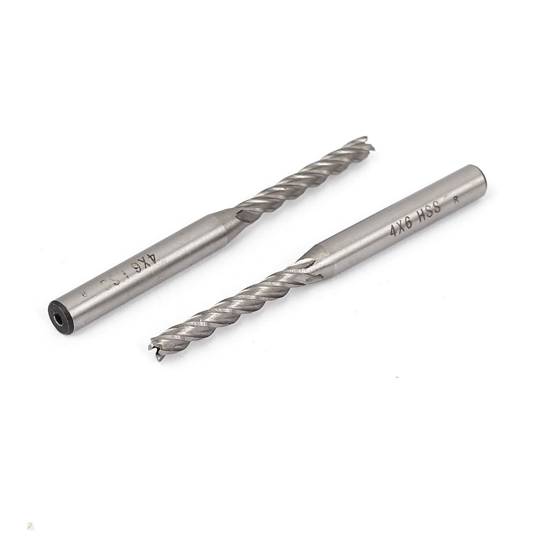 sourcingmap 2pcs Silver Tone Helical Groove 4 Flute 4x6x30x68mm End Mill
