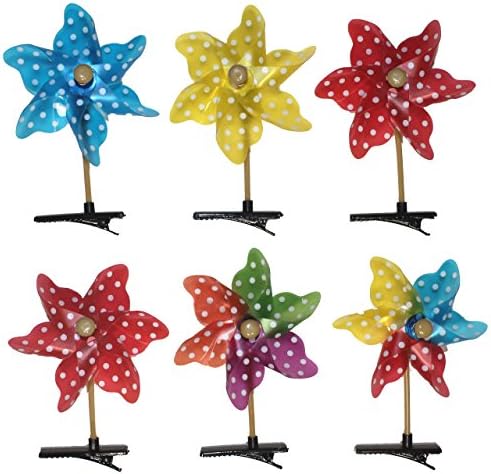 Lucore 4 Inch Mini Pinwheel Spinner Hair Pins - 6 pcs Set of Fast Wind Spinning Wheel Hairpins &amp; Hair Clip Toy Decorations (Polka Dots)