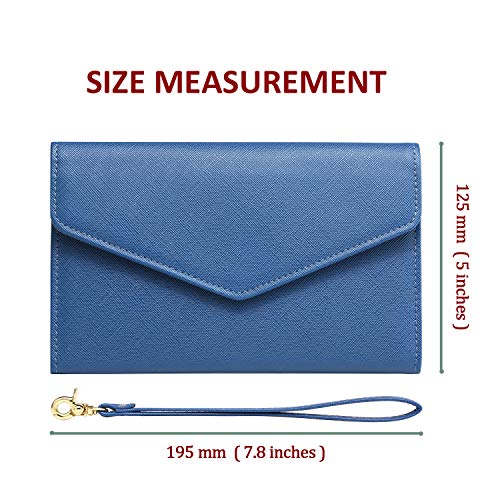 Krosslon Rfid Passport Holder Wristlet Travel Wallet Trifold Documents Organizer Slim Purse, Fit US UK CA Passport Cover Best Traveling Accessories for Women, Turkish Blue(2#)