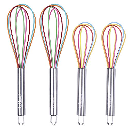 image for Webake 8 and 10 Inch Silicone Whisk Set of 4 Hand Wire Balloon Wisks f