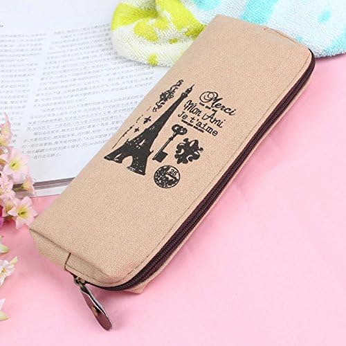 1PC Light brown tower Hot Retro Canvas Pencil Pen Case Cosmetic Makeup Coin Pouch Zipper Bag Purse