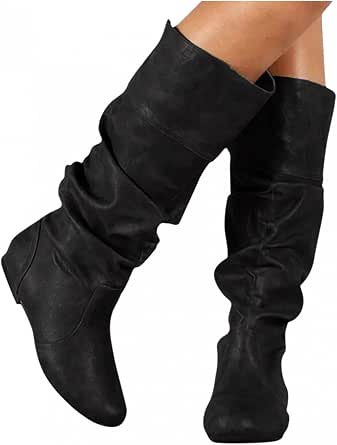 Botas altas hasta la rodilla para mujer, botas de pantorrilla ancha para  mujer, botas romanas retro, botas largas de cuero, punta redonda, botas de  tubo medio : Ropa, Zapatos y Joyería - Amazon.com