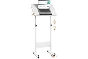 JOYOOLIFE Podium Stand with Wheels, Mobile Podium Stand with Lockable Casters, Height Adjustable Sit to Stand Desk, Portable Rolling Laptop Cart with Tilt Top for Lecture Presentation Meeting Classroom