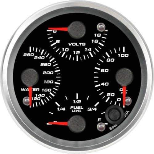 Speedhut GR3-158 Gauge (3-3/8" Quad - Water Temp, Volts, Oil psi, Fuel Level)