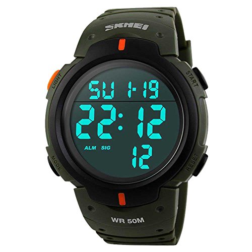 Skmei Casual Sports Digital LED Watch Military Multifunctional Wristwatch Water Resistant Army Green