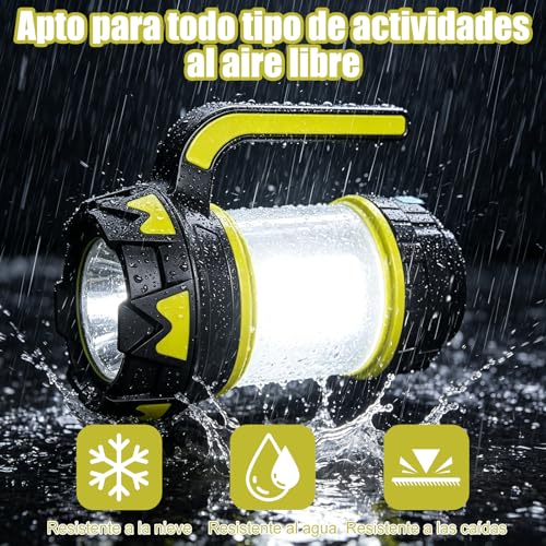 Linterna de Cámping Recargable USB, 6 modos Lámparas de Mano Súper Brillante Portátil perfecto para acampar,caminar Pesca Emergencia y Más
