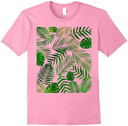 Mens Palm Tree Leaf Leaves Green Tropical Hawaiian Aloha T-Shirt Small Pink