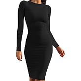 Mokoru Women's Casual Basic Pencil Dress Sexy Long Sleeve Bodycon Midi Club Dress