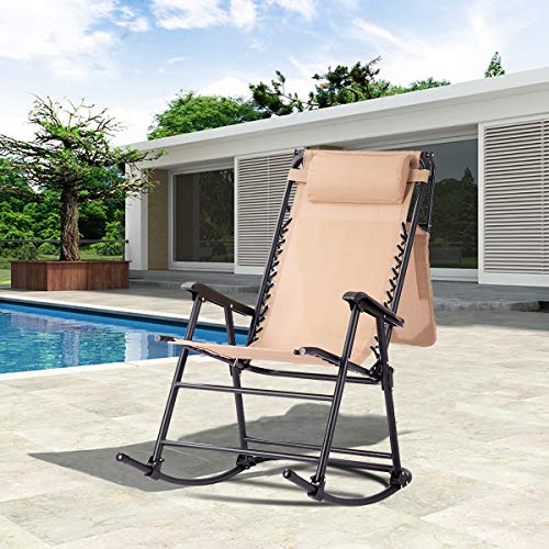 Goplus Folding Rocking Chair w/Shade Canopy, Portable Zero Gravity