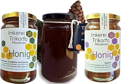 ARISTOS Honig Set | 4 Gläser griechischer Honig | Pinien Honig | Thymianhonig | Zitrusblüten Honig | Gemischter Honig | Honig