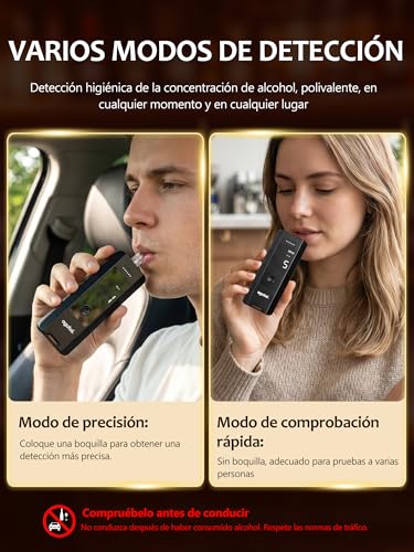 Alcoholimetro Homologado Test Alcoholemia Profesional : Recargable Alcohol Test Etilometro de Alta Precisión - Alcoholímetro Portátil con Pantalla LCD Digital y 10 Boquillas Test de Alcoholemia Negro