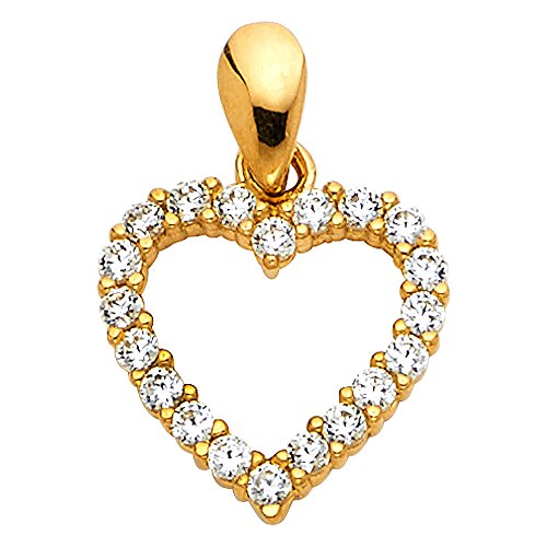 14k Yellow Gold Open Heart CZ Charm Pendant