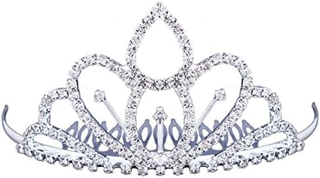 FUMUD Flower Girls White Tiara Small Crown Hair Combs Children/Women rhinestone crown shaped hair combs for Wedding