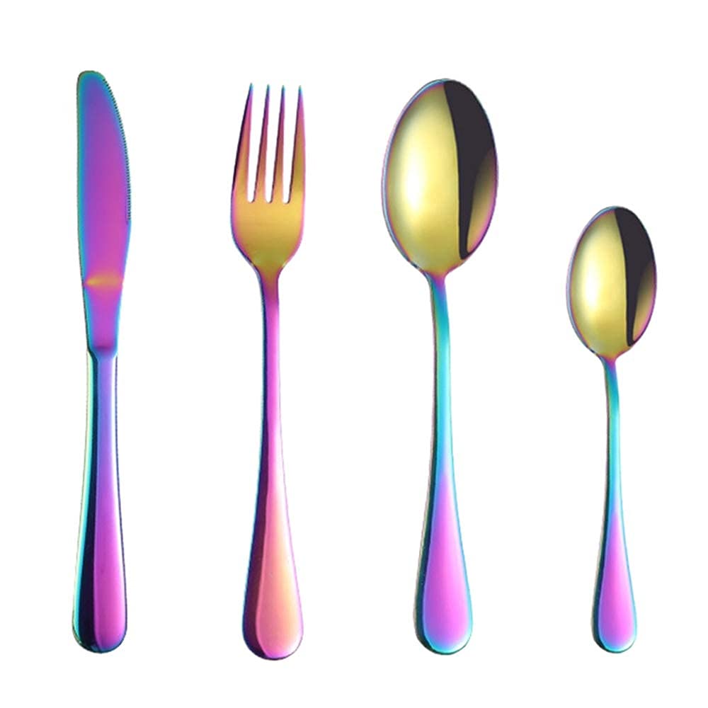 YOFASEN Cutlery Set Tableware - Spoon Knife Fork Set Stainless Steel Cutlery Sets - Knives and Spoons Sets Forks Dinner Mix Set, Multicolor, 4 x Cutlery Set