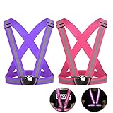 Reflective Vest Straps for Running, Walking, Cycling and Motorcycle, High Visibility All Day and Night, Fits Over Outdoor Clothing, Breathable Waterproof Lightweight Design(2 Pack)