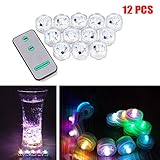 Soondar 12x Submersible LED Vase Light Waterproof Wedding Floral Decoration Party Tea Light for Wedding/Party/ Xmas Floral Decoration, 7 Color Automatically Change, with Remote(On/Off Function)