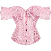 Demays Corset Top with Lace Sleeve Shapewear Bodysuit lace up Corset Costume Tops