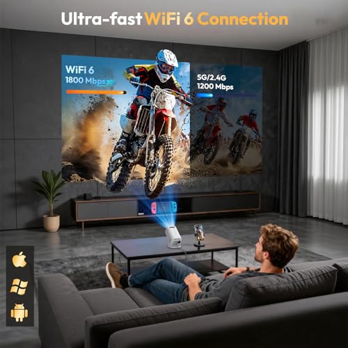[2026 Upgraded & Android 14.0] Mini Projector Native 720P HD, Supports 4K 1080P, XGODY Gimbal 3 Pro Portable Projector 12000 Lumen, WiFi 6, Bluetooth, Auto Keystone, Video Projector for Home Cinema