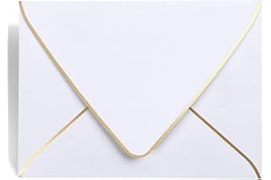 AZAZA A7 White Envelopes 5 x 7 With Gold Border,- 50 Pack,For 5x7 Cards| Quick Self Seal| Perfect for Weddings, Invitations, Photos, Graduation, Baby Shower| 250GSM Luxury paper|5.25 x 7.25 Inches (White))